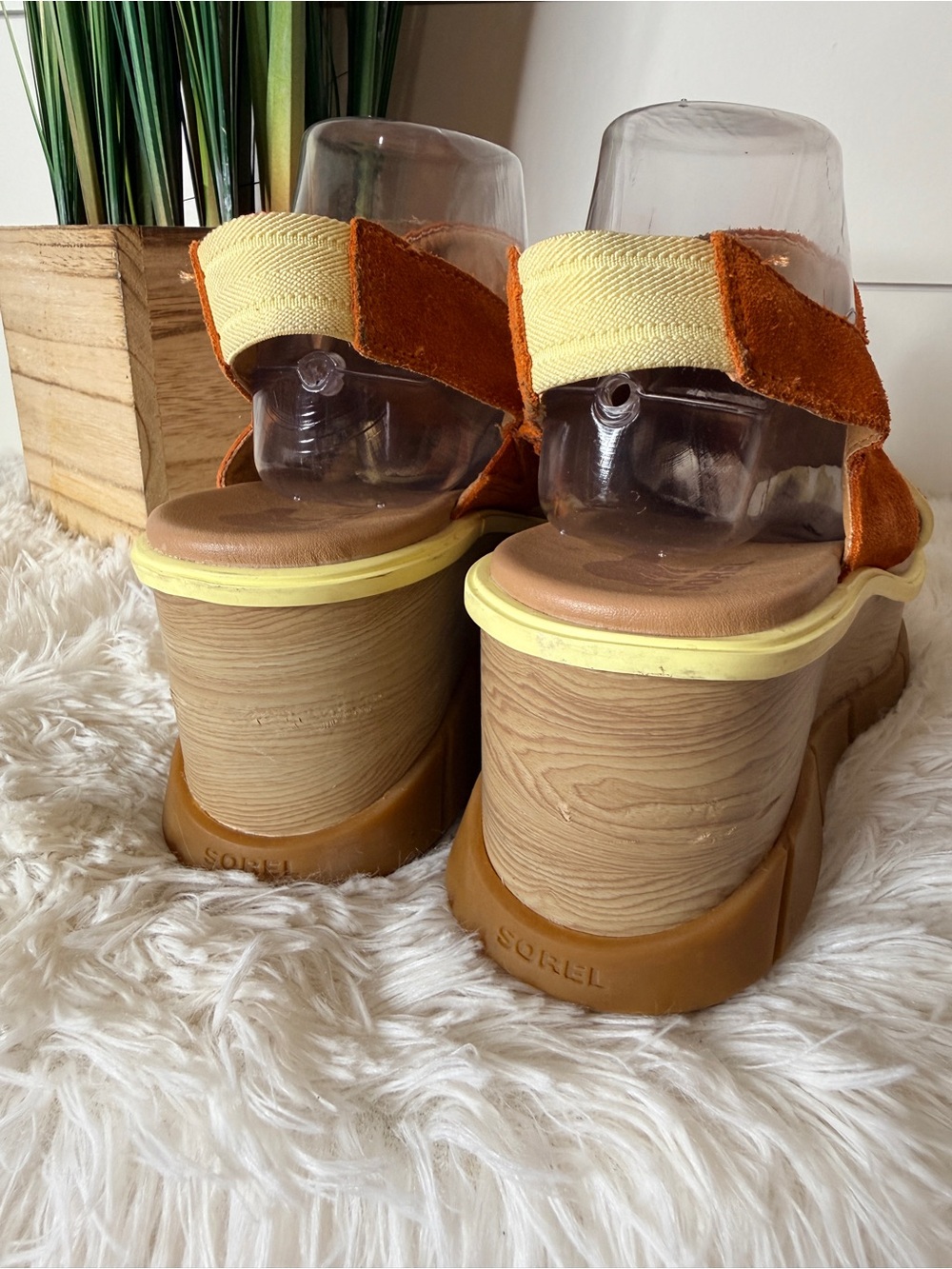 Sorel Joanie III Leather Slingback Cutout Chunky Wedge Sandal Desert Sun Sz 10.5 - Picture 8 of 10